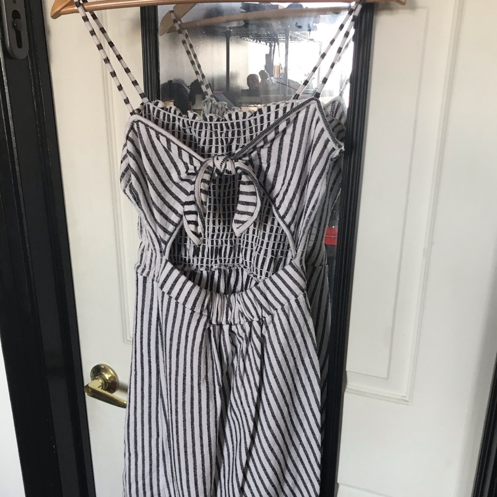 Black and white striped thin strap dress